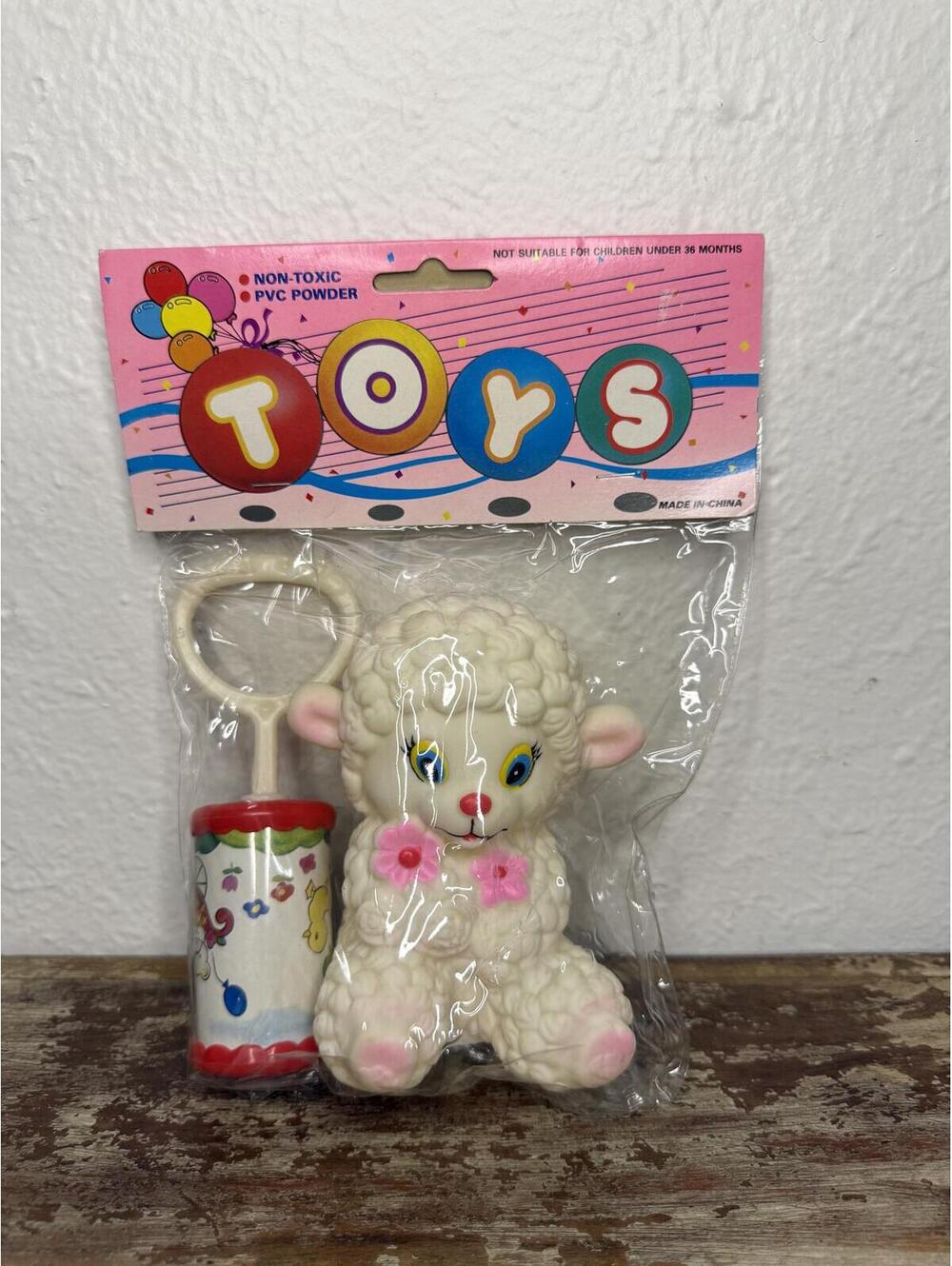 Vintage 70s Squeaky Lamb Toy with Rattle NEW